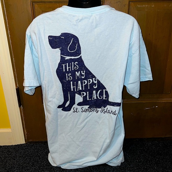 LAST CALL St Simons Island Happy Place Dog Graphic Blue Short Sleeve Tee Size L - Picture 2 of 7